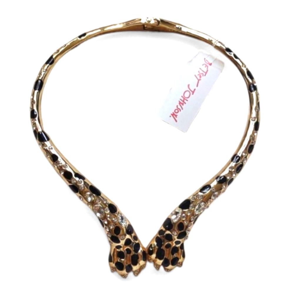 Betsey Johnson Leopard Claw Rhinestone Crystal Gold Collar Necklace - Picture 2 of 6